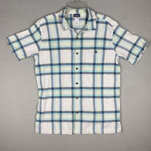 Patagonia Organic Cotton Button Up Short Sleeve Plaid XL Great Condition Green